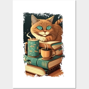 Funny Cat Coffee Reading Book, Catpuccino - Love Cats Posters and Art